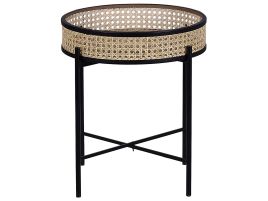 Tray Side Table Black with Light Rattan VIENNA