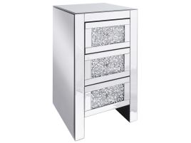 3 Drawer Mirrored Bedside Table Silver LORAY
