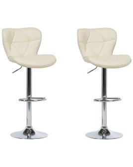 Set of 2 Faux Leather Swivel Bar Stool Beige VALETTA