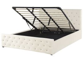 Velvet EU Super King Size Ottoman Bed Beige AMIENS