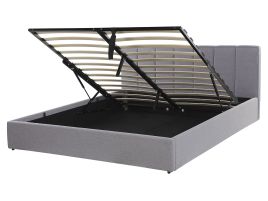 Fabric EU King Size Ottoman Bed Light Grey DREUX