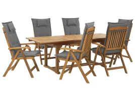 6 Seater Acacia Wood Garden Dining Set with Graphite Grey Cushions JAVA