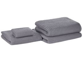 Set of 4 Cotton Towels Grey AREORA