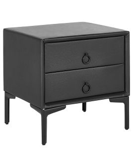 2 Drawer Faux Leather Bedside Table Black SEZANNE