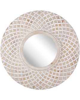Round Wall Mirror 60cm Light Wood