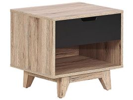 1 Drawer Bedside Table Light Wood with Black