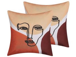 Set of 2 Embroidered Cushions Face Motif 45x45cm Multicolour