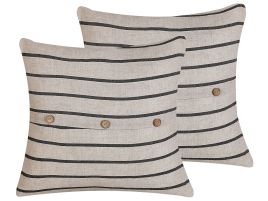 Set of 2 Cotton Cushions Striped 43x43cm Beige and Black