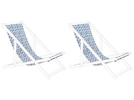 Set of 2 Sun Lounger Replacement Fabrics White and Blue ANZIO / AVELLINO