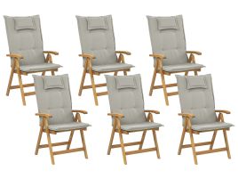 Set of 6 Acacia Wood Garden Folding Chairs with Taupe Cushions JAVA