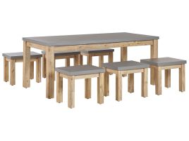 6 Seater Concrete Garden Dining Set 6 Stools Grey OSTUNI