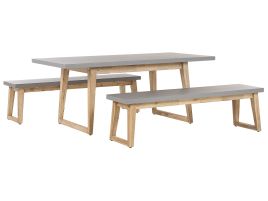 6 Seater Concrete Garden Dining Set Benches Grey ORIA