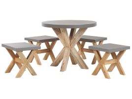 4 Seater Concrete Garden Dining Set Round Table Grey OLBIA