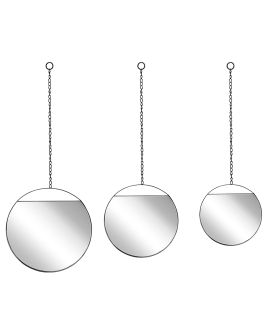 Set of 3 Round Metal Wall Mirrors with Chains 24 29 33cm Black