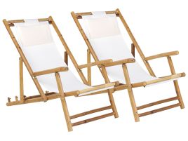 Set of 2 Bamboo Sun Loungers Light Wood and Off-White ATRANI