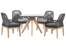 4 Seater Concrete Garden Dining Set Square Table with Chairs Black OLBIA