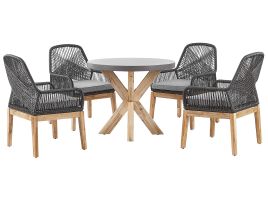 4 Seater Concrete Garden Dining Set Round Table with Chairs Black OLBIA