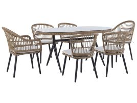 6 Seater PE Rattan Garden Dining Set Beige ALIANO II