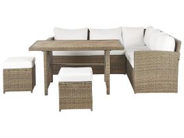 5 Seater PE Rattan Garden Corner Sofa Set Brown and White BARDI