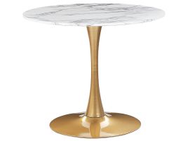 Round Dining Table âŒ€ 90 cm Marble Effect White with Gold BOCA
