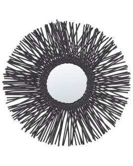 Rattan Sunburst Wall Mirror 60cm Black