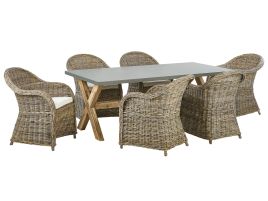 6 Seater Rattan Garden Dining Set Natural SUSUA/OLBIA