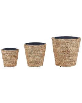 Set of 3 Water Hyacinth Plant Pots Natural PLAKA