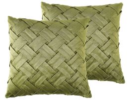 Set of 2 Velvet Pleated Cushions 43x43cm Green