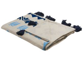 Cotton Blanket 130 x 180 cm Beige and Blue BHIND
