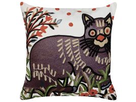 Embroidered Cotton Cushion Cat Motif 50x50cm Multicolour