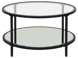 Glass Top Coffee Table with Mirrored Shelf Black BIRNEY