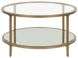 Glass Top Coffee Table with Mirrored Shelf Gold BIRNEY