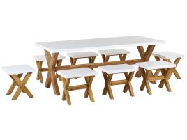 8 Seater Concrete Garden Dining Set White OLBIA