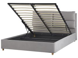 Velvet EU Double Size Ottoman Bed Light Grey BATILLY