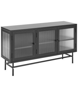 3 Door Metal Sideboard with Glass Display Black DEVON