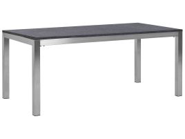 Flamed Granite Garden Table 180 x 90 cm Black GROSSETO