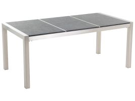 Flamed Granite Garden Table Triple Plate Top 180 x 90 cm Black GROSSETO