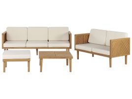 5 Seater Acacia Wood Garden Sofa Set with Coffee Table and Ottoman Light BARATTI
