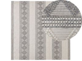Wool Area Rug 200x200cm Beige and Grey