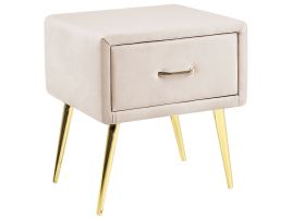1 Drawer Velvet Bedside Table Light Beige