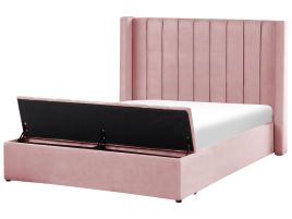 Velvet EU Double Size Bed with Storage Bench Pink NOYERS