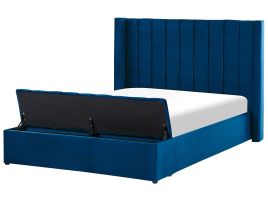 Velvet EU Double Size Bed with Storage Bench Blue NOYERS