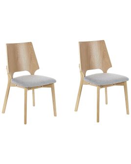 Set of 2 Dining Chairs Light Wood and Grey ABEE