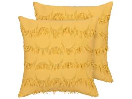 Set of 2 Cushions with Tassels 45x45cm Yellow