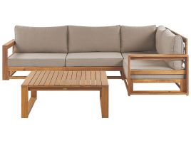 Left Hand 4 Seater Certified Acacia Wood Garden Corner Sofa Set Light TIMOR II