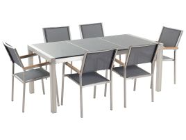 6 Seater Garden Dining Set Grey Granite Triple Plate Top with Grey Chairs GROSSETO