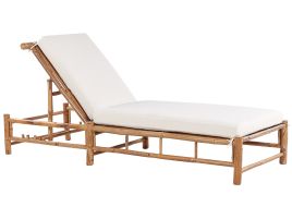 Bamboo Sun Lounger Light Wood and Off-White LIGURE