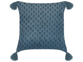 Velvet Cushion Floral Motif with Tassels 45x45cm Dark Blue