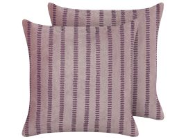 Set of 2 Velvet Cushions Striped 45x45cm Pink