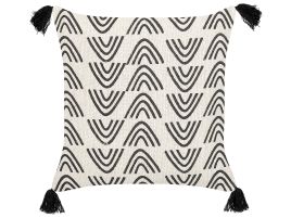 Cotton Cushion Geometric Pattern with Tassels 45x45cm White and Black